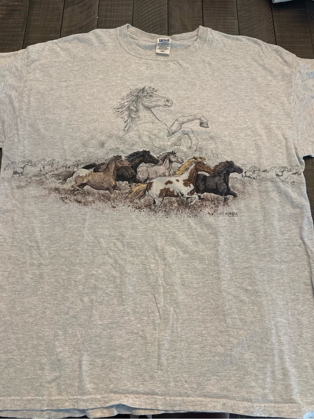 Anvil Gray Graphic T-Shirt with Running Horses